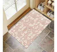 JEDTAKCT Tapis Entree Interieur Paillasson 60X90Cm Relief Géométrique 3D, Tapis Cuisine Devant Evier Antidérapant Lavable Paillasson Carrés Simples Demi-Cercles pour Entrée Couloir, Cuisine, Rose