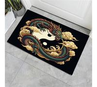 JEDTAKCT Tapis Entree Interieur Paillasson 90X150Cm Animal Totem Chinois, Tapis Cuisine Devant Evier Antidérapant Lavable Paillasson Tai Chi Dragon Azur pour Entrée Couloir, Cuisine, Noir