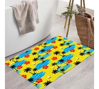 JEDTAKCT Tapis Entree Interieur Paillasson 90X150Cm Île Tropicale Hawaïenne, Tapis Cuisine Devant Evier Antidérapant Lavable Paillasson Cocotiers Hibiscus pour Entrée Couloir, Cuisine, Jaune
