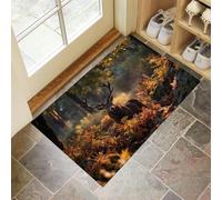 JEDTAKCT Tapis Forêt De Rennes 40X60Cm en Fausse Laine Sépia pour Salle De Bain Cuisine, Petit Paillasson D'Entrée D'Intérieur, Paysage d'automne, Tapis De Sol Antidérapant Lavable