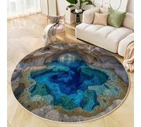 JEDTAKCT Tapis Grotte 3D Lac - Tapis Salon, Salle À Manger, Chambre Adulte Et Ado, Cuisine, Design Paysage Naturel, Lavable Antidérapant Poil Ras Doux Grande Taille 120 Cm, Turquoise