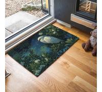 JEDTAKCT Tapis Hérons Lacs Fleurs, Paillasson Paysage Animalier Vert Forêt Rectangulaire, Antidérapant Piège Visuel De Porte, Absorption Tapis Effet Optique pour Salle Bain Chambre 90X150Cm