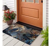 JEDTAKCT Tapis Hérons Lacs Forêts, Paillasson Illustrations Animalières Bleu-Brun Rectangulaire, Antidérapant Piège Visuel De Porte, Absorption Tapis Effet Optique pour Salle Bain Chambre 60X90Cm