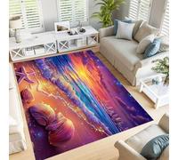 JEDTAKCT Tapis Horizon De Coucher De Soleil pour Salon 150X210Cm, Lavables avec Dos Antidérapant, Tapis À Poils Courts Chambre Paysage De Rêve pour Cuisine, Salle À Manger, Bureau, Orange Brûlé