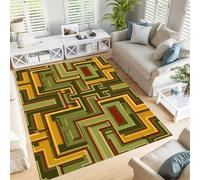 JEDTAKCT Tapis Lavable Labyrinthe Géométrique, Antidérapant Style Ethnique Rétro, Résistant Aux Taches pour Intérieur, Décoration pour Salon, Chambre À Coucher, Bureau - Vert Armée - 180X270Cm