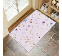 JEDTAKCT Tapis Libellule Florale 40X60Cm en Fausse Laine Violet Lavande pour Salle De Bain Cuisine, Petit Paillasson D'Entrée D'Intérieur, Animal Simple, Tapis De Sol Antidérapant Lavable