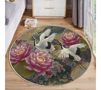 JEDTAKCT Tapis Lotus Feuille d'or Vagues - Tapis Salon, Salle À Manger, Chambre Adulte Et Ado, Cuisine, Design Grue Japonaise, Lavable Antidérapant Poil Ras Doux Grande Taille 100 Cm, Couleur Bronze