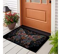 JEDTAKCT Tapis Lotus Psychédélique Papillon Noir, 45X75Cm Tapis Créatures Fantastiques Paillasson Piège Visuel Amusant Antidérapant Lavable Paillasson D'Entrée Intérieur Extérieur pour Salle Bain