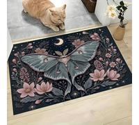 JEDTAKCT Tapis Lune Papillon Fleur Vert Poudré, 40X60Cm Tapis Créatures Fantastiques Paillasson Piège Visuel Amusant Antidérapant Lavable Paillasson D'Entrée Intérieur Extérieur pour Salle Bain