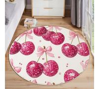 JEDTAKCT Tapis Magenta 160 Cm, Tapis À Poils Courts Lavable Rond Antidérapant Doux Confortable, Boule Disco 3D Cerise Fruit Mignon Moquette pour Salon Chambre Cuisine Et Chambre d'enfant