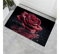 JEDTAKCT Tapis Mystère Roses Lacs Noir Rouge, 50X80Cm Tapis Plantes Élégantes Paillasson Piège Visuel Amusant Antidérapant Lavable Paillasson D'Entrée Intérieur Extérieur pour Salle Bain