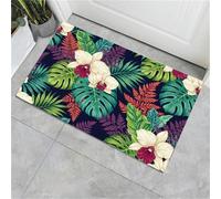 JEDTAKCT Tapis Orchidées Tropicales Feuilles Vert Forêt, 60X90Cm Tapis Forêt De Palmiers Paillasson Piège Visuel Amusant Antidérapant Lavable Paillasson D'Entrée Intérieur Extérieur pour Salle Bain