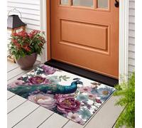 JEDTAKCT Tapis Paon Rêveur Pivoine, Paillasson Animal Chinois Violet Profond Rectangulaire, Antidérapant Piège Visuel De Porte, Absorption Tapis Effet Optique pour Salle Bain Chambre 50X80Cm