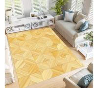 JEDTAKCT Tapis Parquet, Lavable en Machine, Motif Géométrie Patchwork Rétro, pour Salon Canapé Dortoir Table Basse Table À Manger Bureau Chambre À Coucher, 120X180Cm, Jaune Clair