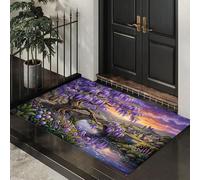 JEDTAKCT Tapis Paysage Féerique De Glycines - Paillasson Antidérapant Architecture Rurale 45X75Cm, Tapis Ď'Entrée en Lavable, Paillasson De Bienvenue Violet pour Porte Đ'Entrée Salle Ďe Bain Chambre