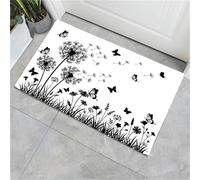 JEDTAKCT Tapis Pissenlit Moderne Papillon Noir Et Blanc, 90X150Cm Tapis Plante Minimaliste Paillasson Piège Visuel Amusant Antidérapant Lavable Paillasson D'Entrée Intérieur Extérieur pour Salle Bain