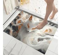 JEDTAKCT Tapis Renard Mystérieux Neuf Queues, Paillasson Créatures Fantastiques Blanc Rectangulaire, Antidérapant Piège Visuel De Porte, Absorption Tapis Effet Optique pour Salle Bain Chambre 60X90Cm