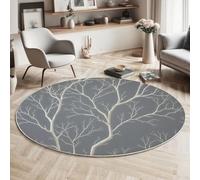 JEDTAKCT Tapis Rond 100 Cm, Tapis Minimaliste Branches Forêt Thème Végétal Lavable Machine pour Salon - Antidérapant Moquette Chaleureux Guérisseur pour Salle Manger Chambre Nurserie, Gris