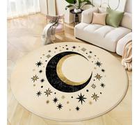 JEDTAKCT Tapis Rond 180 Cm, Mystérieuse Lune d'or Noir Beige