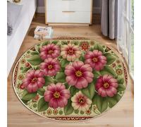 JEDTAKCT Tapis Rond Badge Fleur pour Salon, 60 Cm, Grand Tapis Plantes Traditionnelles, Vert Olive, Lavable Confortable, Antidérapant Doux Facile À Nettoyer pour Chambre À Coucher De Chevet
