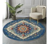 JEDTAKCT Tapis Rond Badge Floral pour Salon, 160 Cm, Grand Tapis Plantes Magnifiques, Bleu Marine, Lavable Confortable, Antidérapant Doux Facile À Nettoyer pour Chambre À Coucher De Chevet