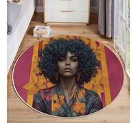 JEDTAKCT Tapis Rond Beauté Africaine Élégante Lavable Tapis Affiche Moderne Poils Courts, Moquette Doux Et Antidérapant Diamètre Rose Rouge Facile d'entretien, Paillasson 200 Cm pour Salon Chambre