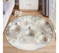 JEDTAKCT Tapis Rond Boule Décorative Scintillante Lavable Tapis Thème De Noël Poils Courts, Moquette Doux Et Antidérapant Diamètre Gris Argenté Facile d'entretien, Paillasson 80 Cm pour Salon Chambre