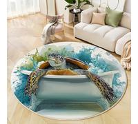 JEDTAKCT Tapis Rond De Baignoire Tortue Tapis Animaux Éclaboussés d'encre Fin, Moquette Turquoise Doux Antidérapant Lavable pour Chambre À Coucher Entrée Salle À Manger Dortoir Familial, 120 Cm