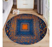 JEDTAKCT Tapis Rond De Chambre 160 Cm - Illusion D'Optique 3D Bleu Profond - Motif Tunnel Géométrique - Moelleux Et Antidérapant - Tapis De Salon À Poils Courts - Lavable - Moderne Et Doux