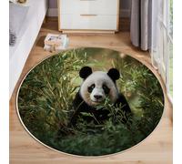 JEDTAKCT Tapis Rond De Forêt De Bambous Panda Tapis Animaux Naturels Fin, Moquette Vert Émeraude Doux Antidérapant Lavable pour Chambre À Coucher Entrée Salle À Manger Dortoir Familial, 100 Cm