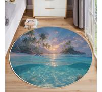 JEDTAKCT Tapis Rond De Île Tropicale Tapis Vue sur Le Coucher De Soleil Fin, Moquette Turquoise Doux Antidérapant Lavable pour Chambre À Coucher Entrée Salle À Manger Dortoir Familial, 80 Cm