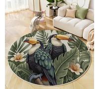 JEDTAKCT Tapis Rond De Jungle Toucan Tapis Plantes Tropicales Fin, Moquette Vert Émeraude Doux Antidérapant Lavable pour Chambre À Coucher Entrée Salle À Manger Dortoir Familial, 200 Cm