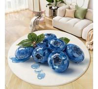 JEDTAKCT Tapis Rond De Myrtille Aquarelle 3D Tapis Illustration Botanique Fin, Moquette Bleu Royal Doux Antidérapant Lavable pour Chambre À Coucher Entrée Salle À Manger Dortoir Familial, 160 Cm