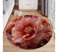 JEDTAKCT Tapis Rond De Pivoine Diamant 3D Tapis Plante De Rêve Fin, Moquette Rose Foncé Doux Antidérapant Lavable pour Chambre À Coucher Entrée Salle À Manger Dortoir Familial, 80 Cm