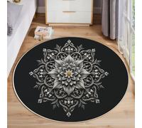 JEDTAKCT Tapis Rond Doux Mandala Bohème 100 Cm Grand, Lavable Machine Tapis Rond À Poils Courts Antidérapant Floral Vintage Noir pour Salons Chambres À Coucher Chambres d'enfants