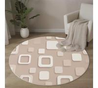 JEDTAKCT Tapis Rond Espace Cubique 3D, Tapis Antidérapant De Salon Salle À Manger Chambre Cuisine, Lavable Interieur Décoration Design Géométrie Moderne, Beige Marron Poil Court Doux 100 Cm