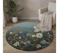 JEDTAKCT Tapis Rond Fleurs Naturelles Lac 180 Cm, Lavable en Machine pour Salon, Ne Perd Pas Ses Poils, Antidérapant | Tapis Paysage Réaliste pour Chambre À Coucher Chambre d'enfant, Vert Foncé