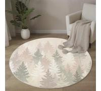JEDTAKCT Tapis Rond Forêt De Pins Brumeuse 80 Cm, Lavable en Machine pour Salon, Ne Perd Pas Ses Poils, Antidérapant | Tapis Paysage Minimaliste pour Chambre À Coucher Chambre d'enfant, Beige