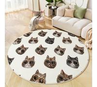 JEDTAKCT Tapis Rond Fun Lunettes De Soleil Chats 80 Cm, Lavable en Machine pour Salon, Ne Perd Pas Ses Poils, Antidérapant | Tapis Thème Animalier pour Chambre À Coucher Chambre d'enfant, Beige
