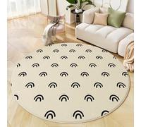 JEDTAKCT Tapis Rond Jolies Lignes Arquées 100 Cm, Lavable en Machine pour Salon, Ne Perd Pas Ses Poils, Antidérapant | Tapis Géométrie Bohème pour Chambre À Coucher Chambre d'enfant, Beige Noir