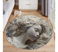 JEDTAKCT Tapis Rond Lavable en Machine Motif Relief Beauté 3D Décoration De Chambre pour Adultes Enfants, Fleurs Élégantes Gris Clair Antidérapant Doux Poils Ras Tapis Rond De Salon, 80 Cm