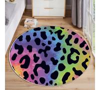 JEDTAKCT Tapis Rond Léopard Arc-en-Ciel pour Salon, 100 Cm, Grand Tapis Animaux Fantastiques, Violet Bleu, Lavable Confortable, Antidérapant Doux Facile À Nettoyer pour Chambre À Coucher De Chevet