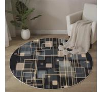 JEDTAKCT Tapis Rond Lignes Abstraites Carrés Géométrie Moderne - Moquette Lavable Poils Courts Doux Et Antidérapant pour Chambre À Coucher Salon Vestibule Entrée Chambre d'enfant, Noir 100 Cm