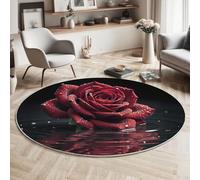 JEDTAKCT Tapis Rond Mystère Roses Lacs 100 Cm, Lavable en Machine pour Salon, Ne Perd Pas Ses Poils, Antidérapant | Tapis Plantes Élégantes pour Chambre À Coucher Chambre d'enfant, Noir Rouge