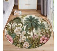 JEDTAKCT Tapis Rond Palmeraie pour Salon, 200 Cm, Grand Tapis Fleurs Tropicales, Vert Olive, Lavable Confortable, Antidérapant Doux Facile À Nettoyer pour Chambre À Coucher De Chevet