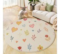 JEDTAKCT Tapis Rond Plantes Simples pour Salon, 200 Cm, Grand Tapis Coeur Mignon, Beige, Lavable Confortable, Antidérapant Doux Facile À Nettoyer pour Chambre À Coucher De Chevet