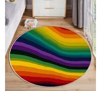 JEDTAKCT Tapis Rond Rayures Arc-en-Ciel pour Salon, 100 Cm, Grand Tapis Géométrique Rétro, Bleu Sarcelle, Lavable Confortable, Antidérapant Doux Facile À Nettoyer pour Chambre À Coucher De Chevet