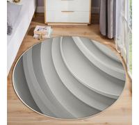 JEDTAKCT Tapis Rond Relief en Arc Ondulé 3D Géométrie Simple - Moquette Lavable Poils Courts Doux Et Antidérapant pour Chambre À Coucher Salon Vestibule Entrée Chambre d'enfant, Gris 60 Cm