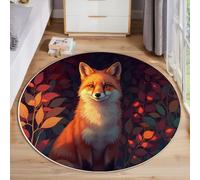 JEDTAKCT Tapis Rond Renard des Forêts d'automne Illustration Animale - Moquette Lavable Poils Courts Doux Antidérapant pour Chambre À Coucher Salon Vestibule Entrée Chambre d'enfant, Orange 100 Cm