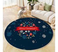 JEDTAKCT Tapis Rond Salon, Flocons De Neige À Pois Carte De Noël Imprimé Tapis De Sol Décoration Antidérapant pour Salon Chambre Cuisine Balcon Manger Intérieur Extérieur, Bleu Marine, 200 Cm